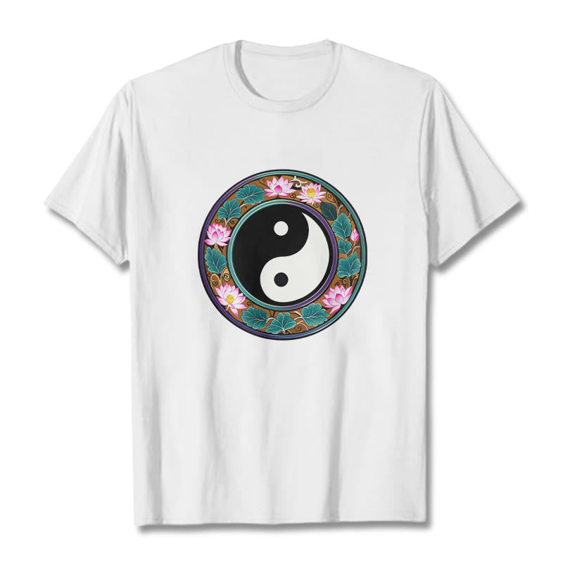 Buddha Stones Yin Yang Lotus Blätter Baumwolle T-shirt - Weiß - 2XL - image 10