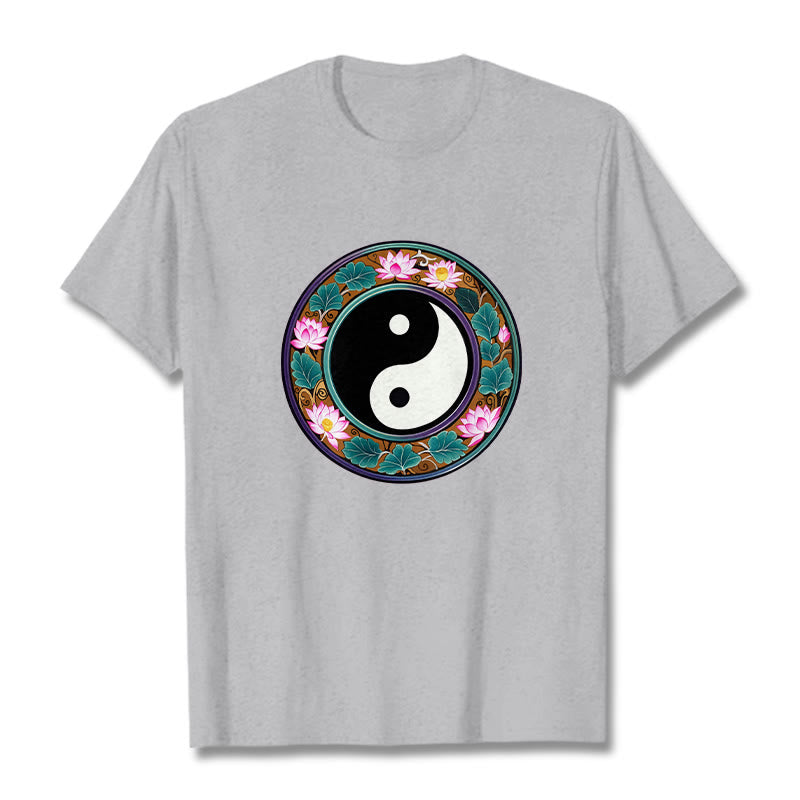 Buddha Stones Yin Yang Lotus Blätter Baumwolle T-shirt - Hellgrau - 2XL - image 13