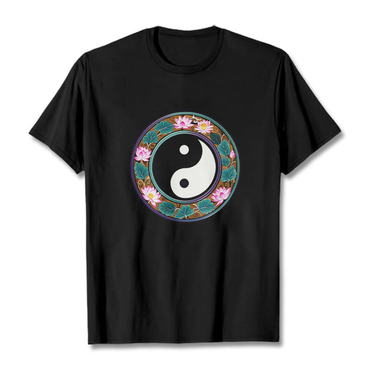 Buddha Stones Yin Yang Lotus Blätter Baumwolle T-shirt - Schwarz - 2XL - image 4