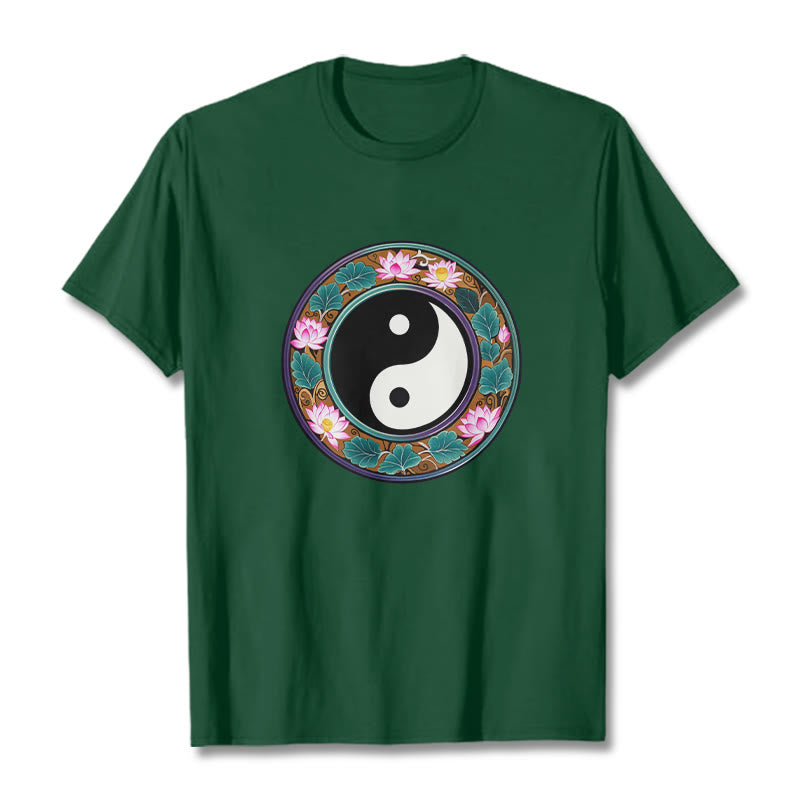 Buddha Stones Yin Yang Lotus Blätter Baumwolle T-shirt - WaldGrün - 2XL - image 8