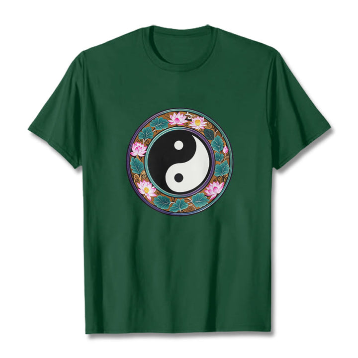 Buddha Stones Yin Yang Lotus Blätter Baumwolle T-shirt - WaldGrün - 2XL - image 8