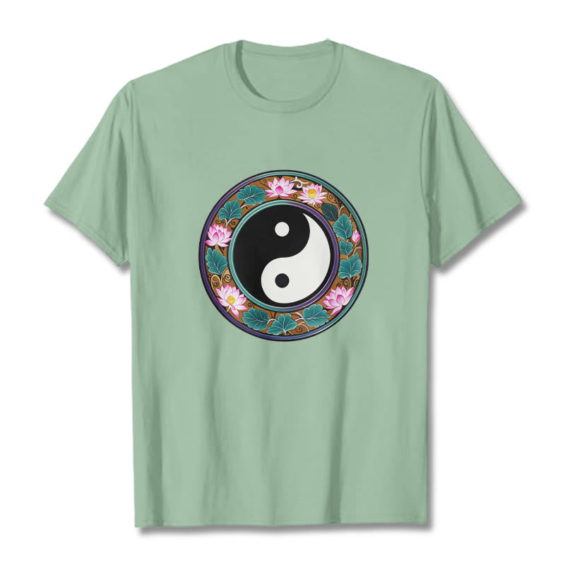 Buddha Stones Yin Yang Lotus Blätter Baumwolle T-shirt - Blassgrün - 2XL - image 1