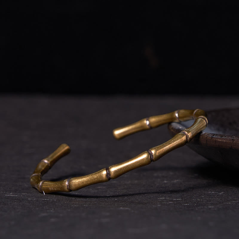 Buddha Stones Bambus Kupfer Messing Glück Stärke Armband Armreif