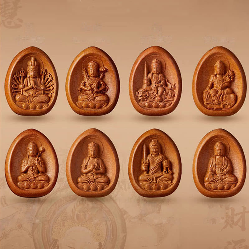 Buddha Stones , Pfirsichholz, Zinnober, Om Mani Padme Hum, chinesisches Sternzeichen, schwarze Halskette mit Anhänger - image 2