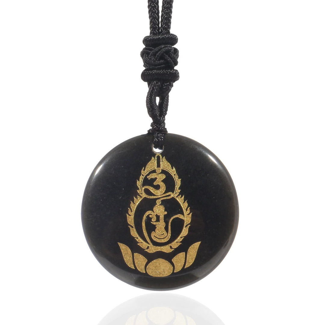 Buddha Stones , Kürbis, Lotus-Sockel, Muster, Vajra, Schutz, Mantra, natürlicher, verschiedener Kristall, schwarzer Obsidian, Erfüllung, Halskettenanhänger - Schwarzer Obsidian - image 1