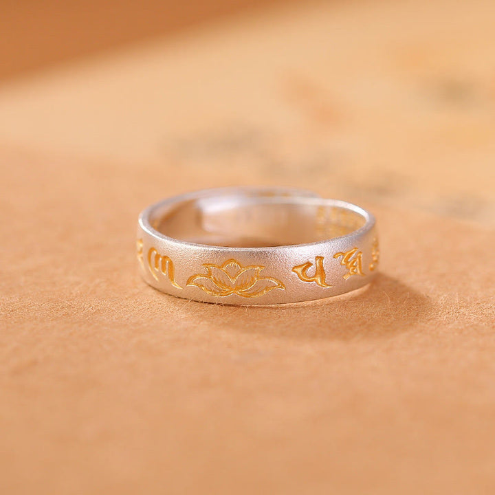 Buddha Stones 999 Sterling Silber Lotus Sechs Wahre Worte 'om Mani Padme Hum' Verstellbarer Erleuchtungsring - 999 Sterling Silber Gold Lotus (Innendurchmesser 54 mm – 60 mm) - image 11