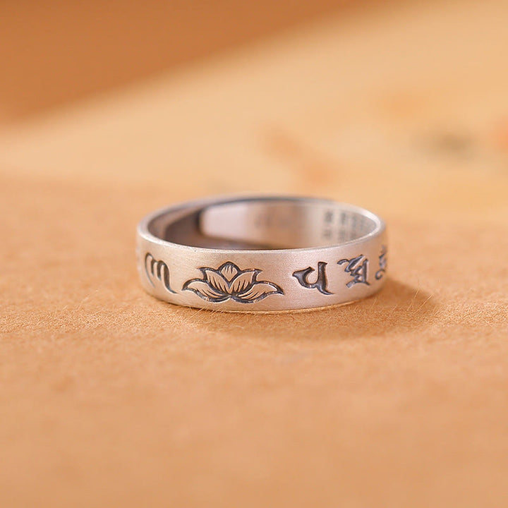 Buddha Stones 999 Sterling Silber Lotus Sechs Wahre Worte 'om Mani Padme Hum' Verstellbarer Erleuchtungsring - Lotus aus 999er Sterlingsilber (Innenumfang 54–60 mm) - image 4
