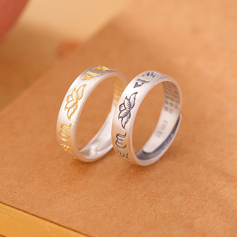 Buddha Stones 999 Sterling Silber Lotus Sechs Wahre Worte 'om Mani Padme Hum' Verstellbarer Erleuchtungsring - image 2