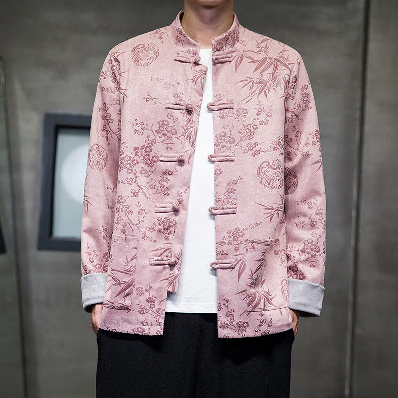 Buddha Stones, chinesische Neujahrskleidung, Blumen, Bambus, einfarbige Manschettenknöpfe, Tang-Anzug, Baumwolle, Herrenjacke, Hemd mit Taschen - image 34