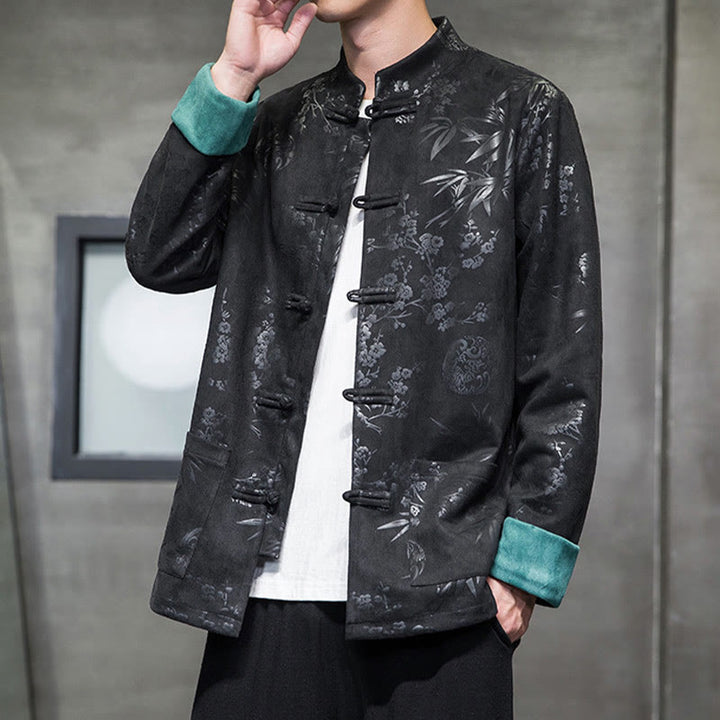 Buddha Stones, chinesische Neujahrskleidung, Blumen, Bambus, einfarbige Manschettenknöpfe, Tang-Anzug, Baumwolle, Herrenjacke, Hemd mit Taschen - image 29