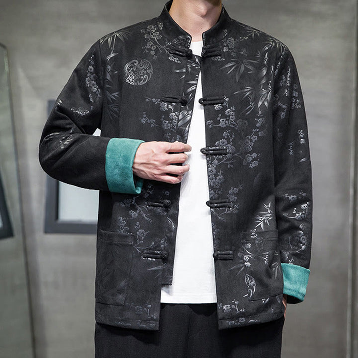 Buddha Stones, chinesische Neujahrskleidung, Blumen, Bambus, einfarbige Manschettenknöpfe, Tang-Anzug, Baumwolle, Herrenjacke, Hemd mit Taschen - image 25