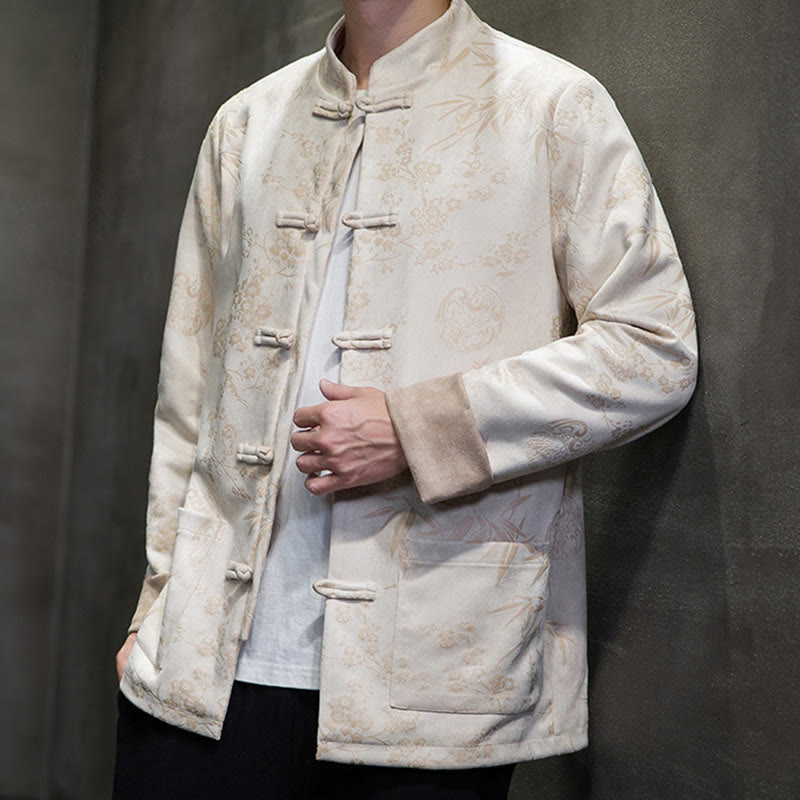 Buddha Stones, chinesische Neujahrskleidung, Blumen, Bambus, einfarbige Manschettenknöpfe, Tang-Anzug, Baumwolle, Herrenjacke, Hemd mit Taschen - image 44