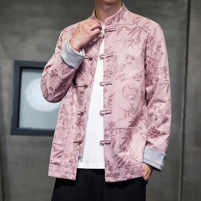 Buddha Stones, chinesische Neujahrskleidung, Blumen, Bambus, einfarbige Manschettenknöpfe, Tang-Anzug, Baumwolle, Herrenjacke, Hemd mit Taschen - image 38