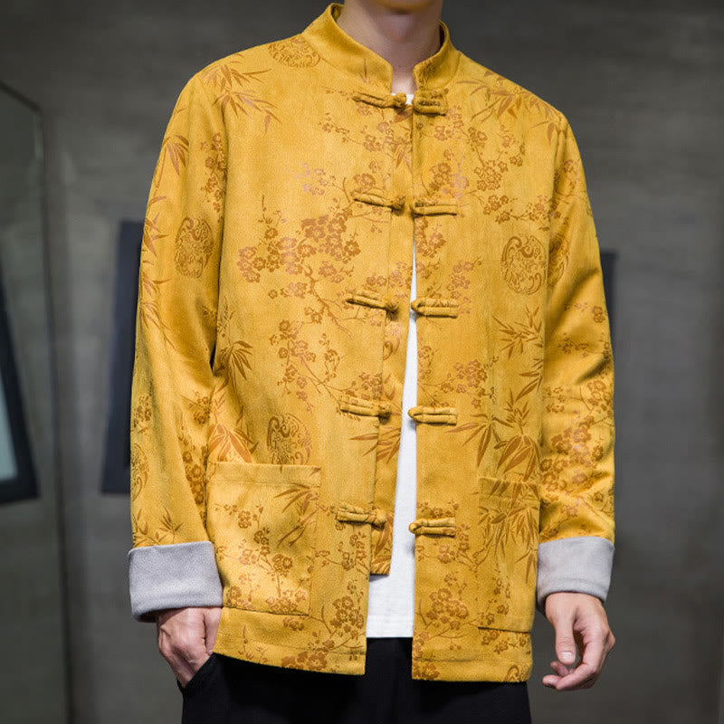Buddha Stones, chinesische Neujahrskleidung, Blumen, Bambus, einfarbige Manschettenknöpfe, Tang-Anzug, Baumwolle, Herrenjacke, Hemd mit Taschen - image 4