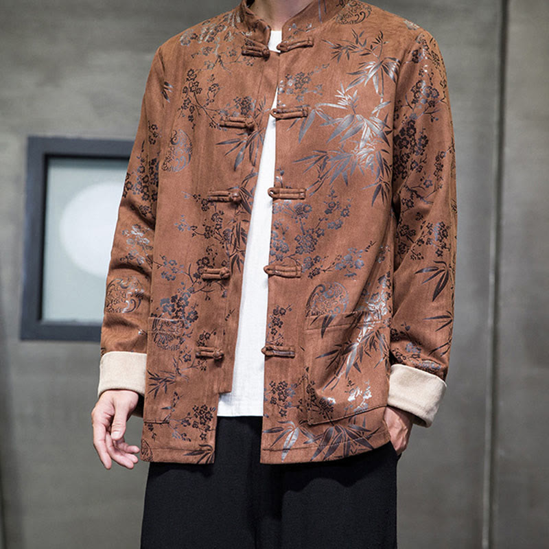 Buddha Stones, chinesische Neujahrskleidung, Blumen, Bambus, einfarbige Manschettenknöpfe, Tang-Anzug, Baumwolle, Herrenjacke, Hemd mit Taschen - image 11