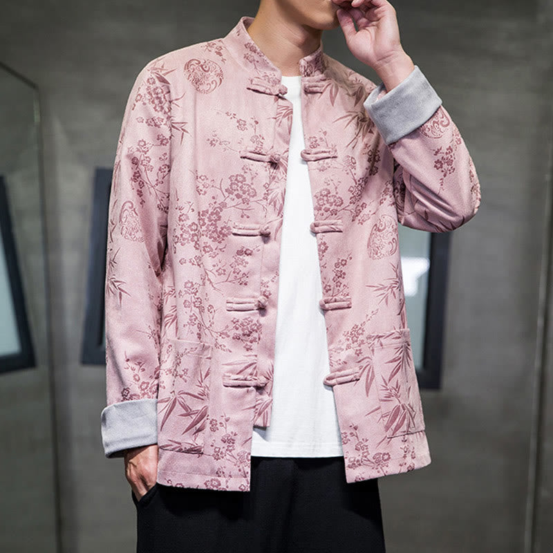 Buddha Stones, chinesische Neujahrskleidung, Blumen, Bambus, einfarbige Manschettenknöpfe, Tang-Anzug, Baumwolle, Herrenjacke, Hemd mit Taschen - image 41