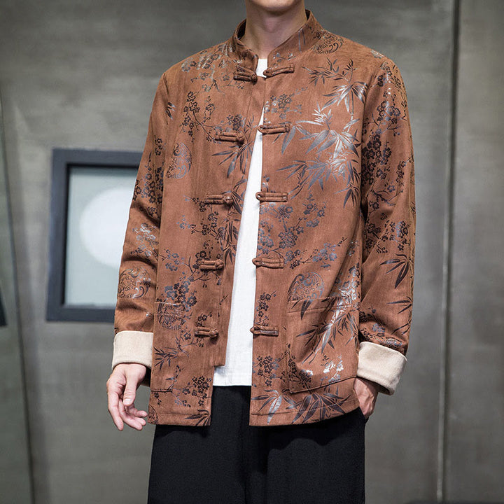 Buddha Stones, chinesische Neujahrskleidung, Blumen, Bambus, einfarbige Manschettenknöpfe, Tang-Anzug, Baumwolle, Herrenjacke, Hemd mit Taschen - image 16