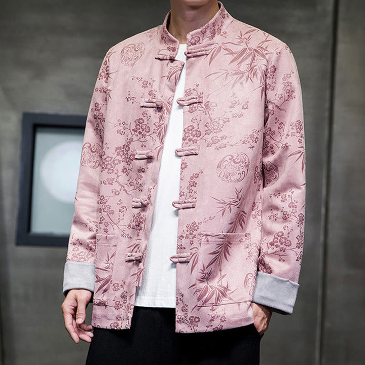 Buddha Stones, chinesische Neujahrskleidung, Blumen, Bambus, einfarbige Manschettenknöpfe, Tang-Anzug, Baumwolle, Herrenjacke, Hemd mit Taschen - image 40