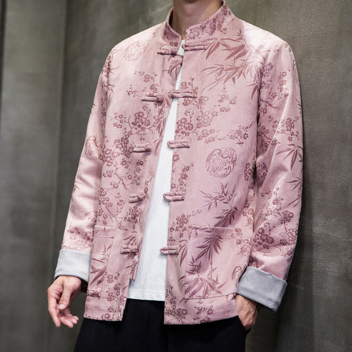 Buddha Stones, chinesische Neujahrskleidung, Blumen, Bambus, einfarbige Manschettenknöpfe, Tang-Anzug, Baumwolle, Herrenjacke, Hemd mit Taschen - image 35