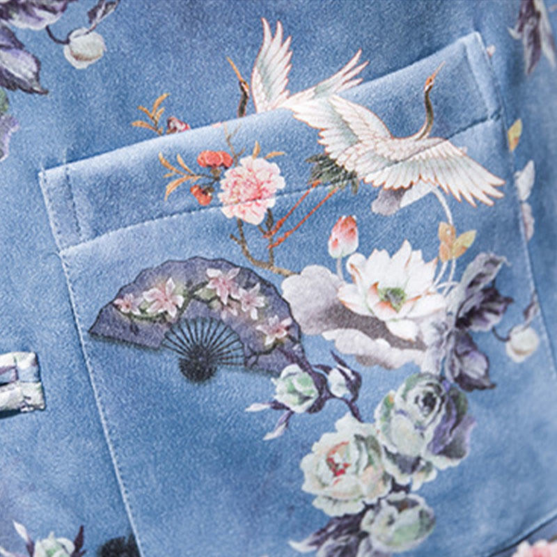 Buddha Stones, chinesische Neujahrskleidung, Blumen, Fächer, Vögel, Froschknopf, Tang-Anzug, Baumwolle, Herrenjacke, Hemd mit Taschen - image 17