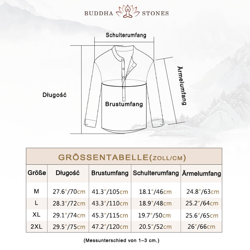 Buddha Stones Einfarbig Langarm Halbknopf Hemd Baumwolle Leinen Herren Kleidung - image 6
