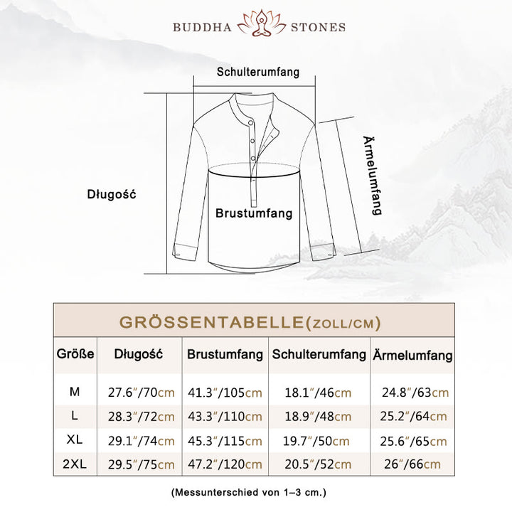 Buddha Stones Einfarbig Langarm Halbknopf Hemd Baumwolle Leinen Herren Kleidung - image 6