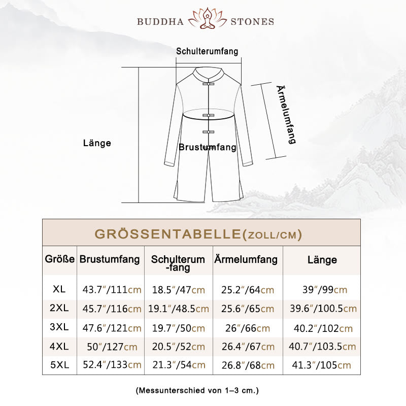 Buddha Stones Fall Simple Frog-Button Leinen Herren Mittellanger Mantel Zen Kleidung - image 5