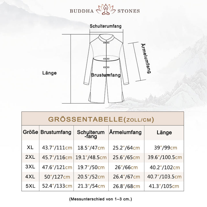 Buddha Stones Fall Simple Frog-Button Leinen Herren Mittellanger Mantel Zen Kleidung - image 5