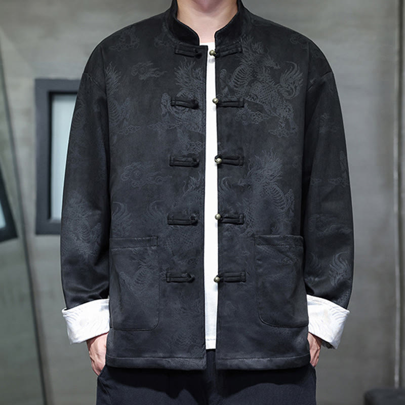 Buddha Stones, chinesisches Neujahr, Kirin-Druck, Froschknopf, Tang-Anzug, Herrenjacke, Hemd mit Taschen - image 14