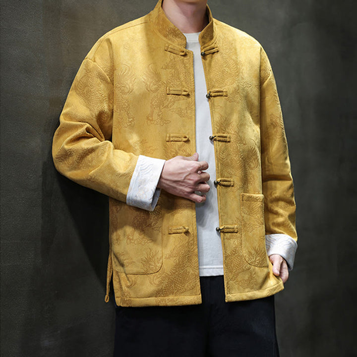 Buddha Stones, chinesisches Neujahr, Kirin-Druck, Froschknopf, Tang-Anzug, Herrenjacke, Hemd mit Taschen - image 5