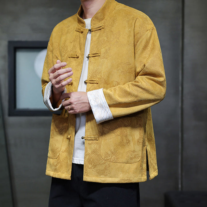 Buddha Stones, chinesisches Neujahr, Kirin-Druck, Froschknopf, Tang-Anzug, Herrenjacke, Hemd mit Taschen - image 7