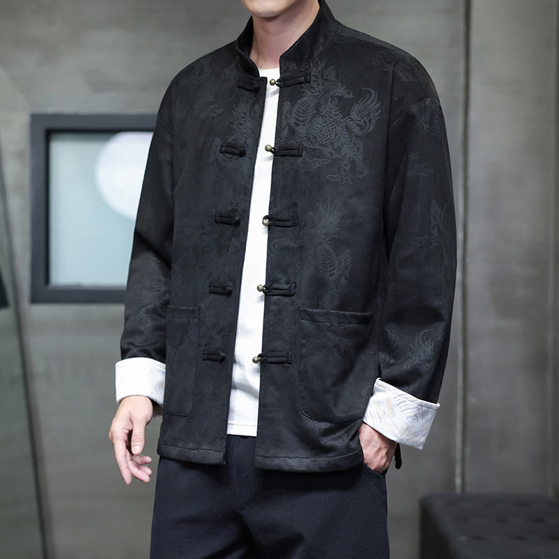 Buddha Stones, chinesisches Neujahr, Kirin-Druck, Froschknopf, Tang-Anzug, Herrenjacke, Hemd mit Taschen - image 18