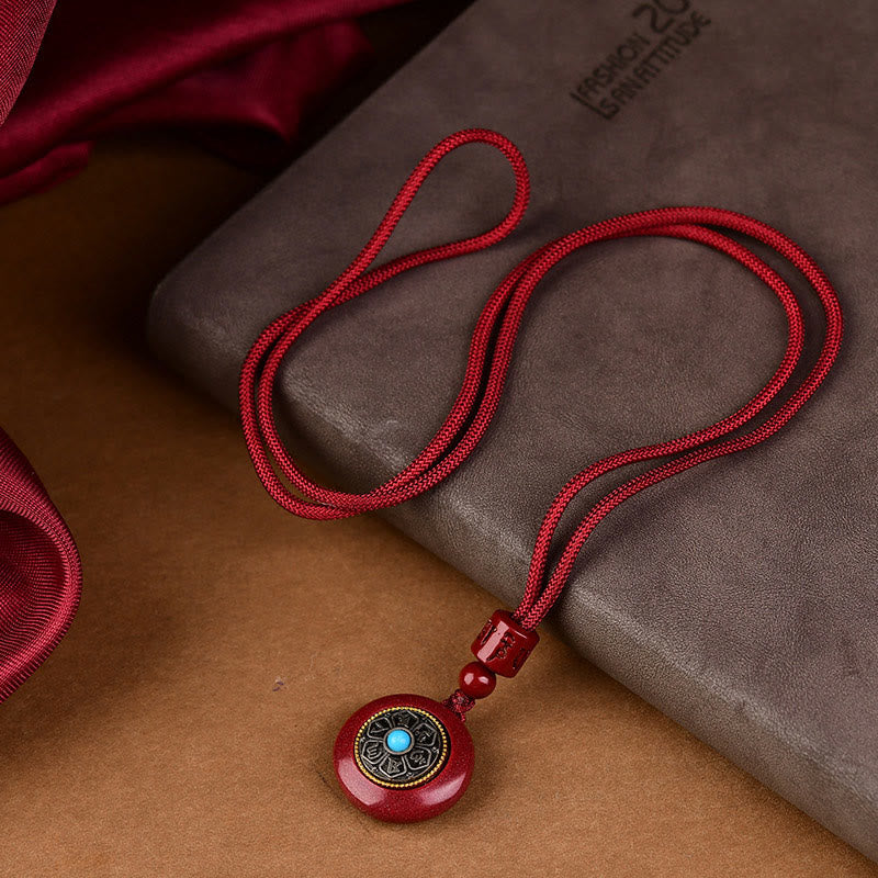 Buddha Stones , natürlicher Zinnober, sechs wahre Worte „Om Mani Padme Hum“, geflochtene Schnur, Segens-Schlüsselanhänger, Halskette - image 5