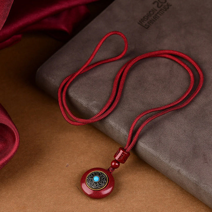 Buddha Stones , natürlicher Zinnober, sechs wahre Worte „Om Mani Padme Hum“, geflochtene Schnur, Segens-Schlüsselanhänger, Halskette - image 5