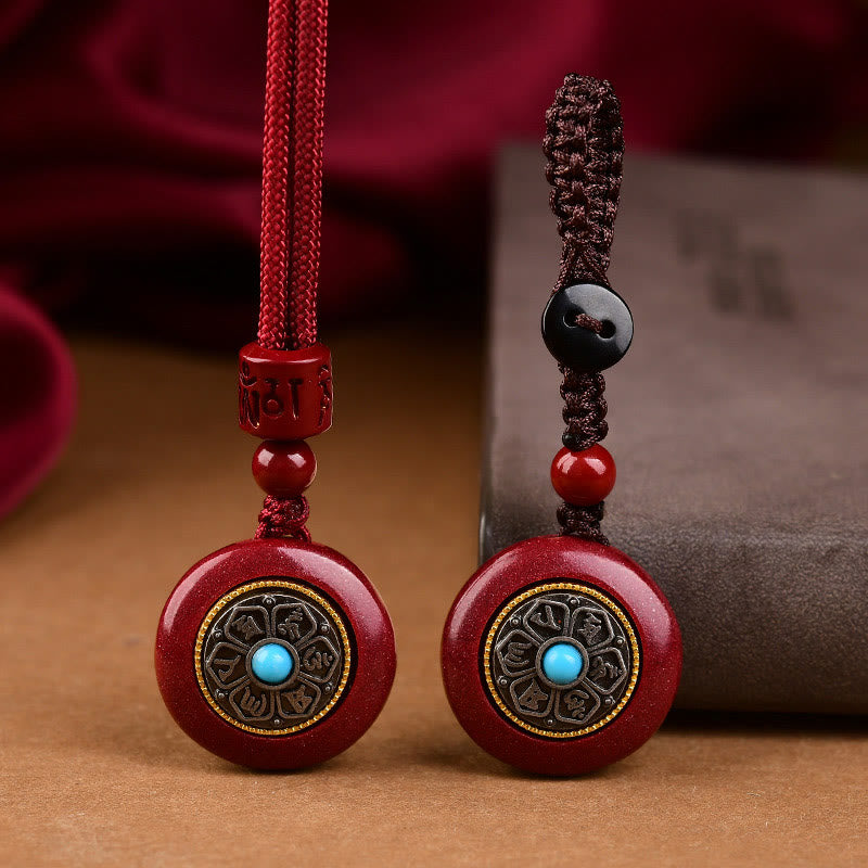 Buddha Stones , natürlicher Zinnober, sechs wahre Worte „Om Mani Padme Hum“, geflochtene Schnur, Segens-Schlüsselanhänger, Halskette - image 3