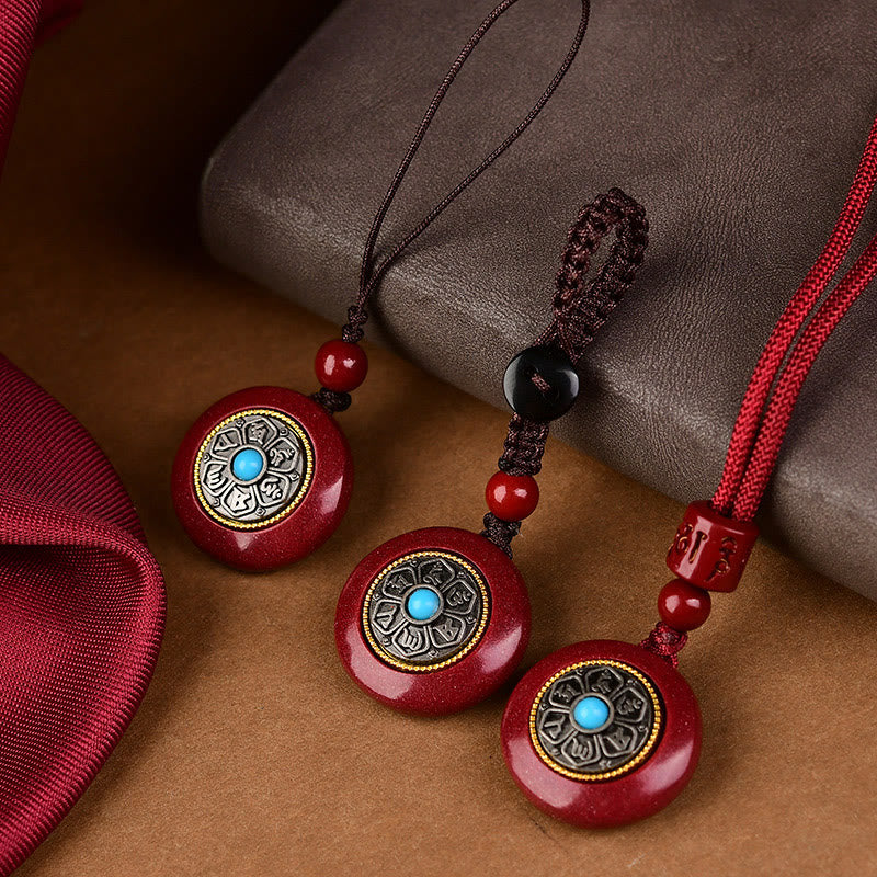Buddha Stones , natürlicher Zinnober, sechs wahre Worte „Om Mani Padme Hum“, geflochtene Schnur, Segens-Schlüsselanhänger, Halskette - image 2