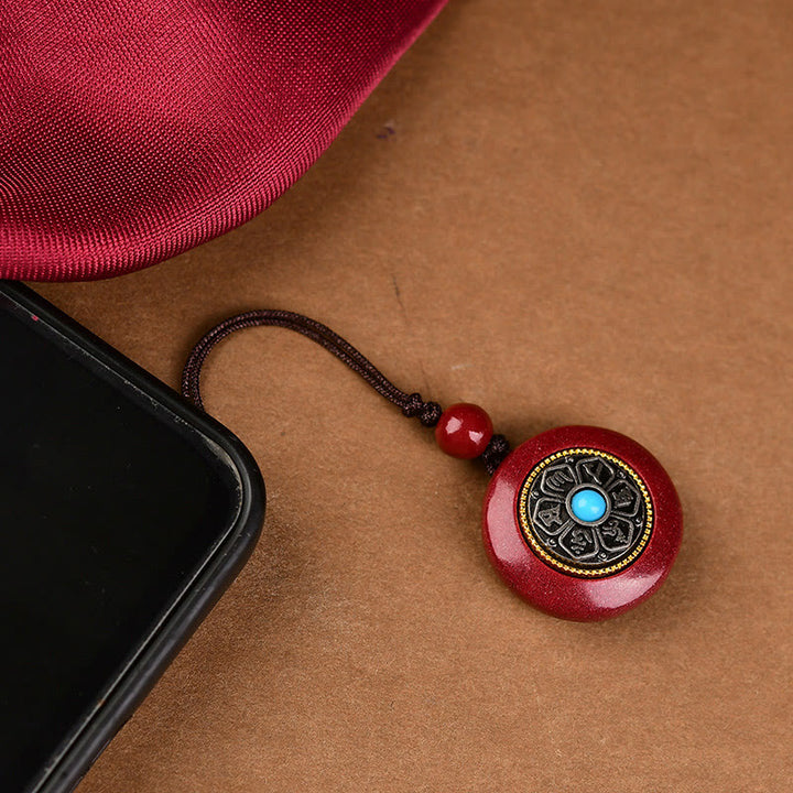 Buddha Stones , natürlicher Zinnober, sechs wahre Worte „Om Mani Padme Hum“, geflochtene Schnur, Segens-Schlüsselanhänger, Halskette - Cinnabar Om Mani Padme Hum Handykette - image 11