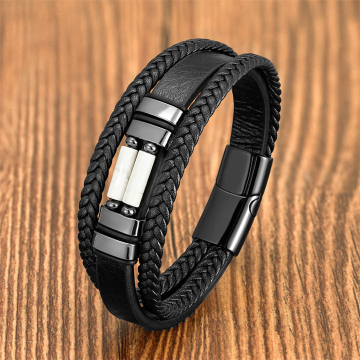 Buddha Stones Tigerauge Lazurit Hämatit Bildjaspis Schwarzer Onyx Stärke Mehrschichtiges Lederarmband - Weiß Türkis (Synthetisch) - 18-22 cm - image 15