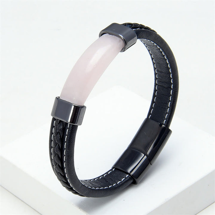 Buddha Stones , Lazurit, Tigerauge, Rhodonit, Hämatit, schwarzer Onyx, Balance-Lederarmband - Rosenquarz - 18-22 cm - image 8