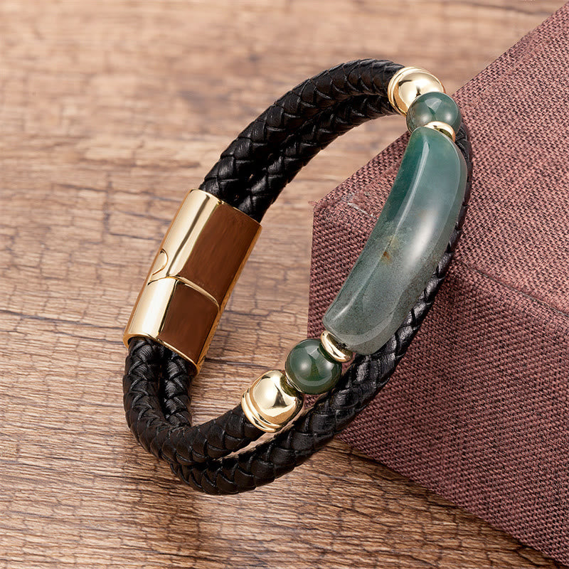 Buddha Stones Grüner Aventurin Tigerauge Grüner Achat Schwarzer Onyx Hämatit Stein Glücksleder Armband mit Magnetschnalle - Gold - Grüner Achat - 18-22 cm - image 14