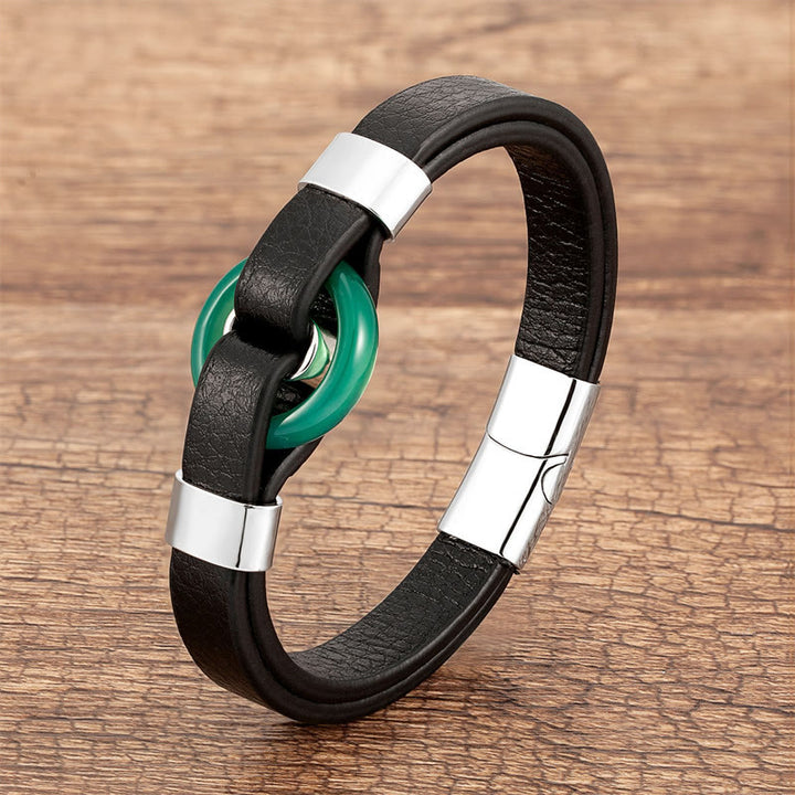 Buddha Stones, rund, grüner Aventurin, schwarzer Onyx, Hämatit, Achat, Rosenquarz, Stein, Balance, Lederarmband mit Magnetschnalle - Grüner Aventurin-Silber - 18-22 cm - image 18