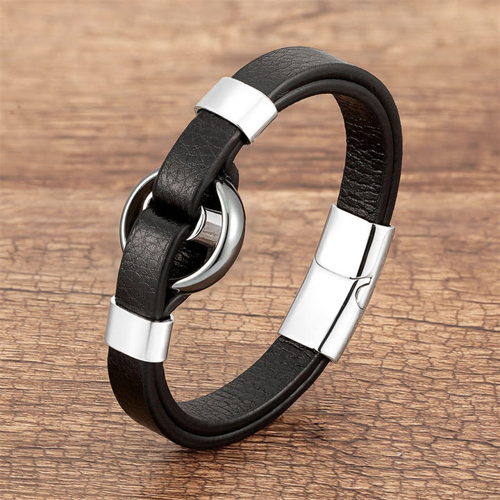 Buddha Stones, rund, grüner Aventurin, schwarzer Onyx, Hämatit, Achat, Rosenquarz, Stein, Balance, Lederarmband mit Magnetschnalle - Hämatit-Silber - 18-22 cm - image 20