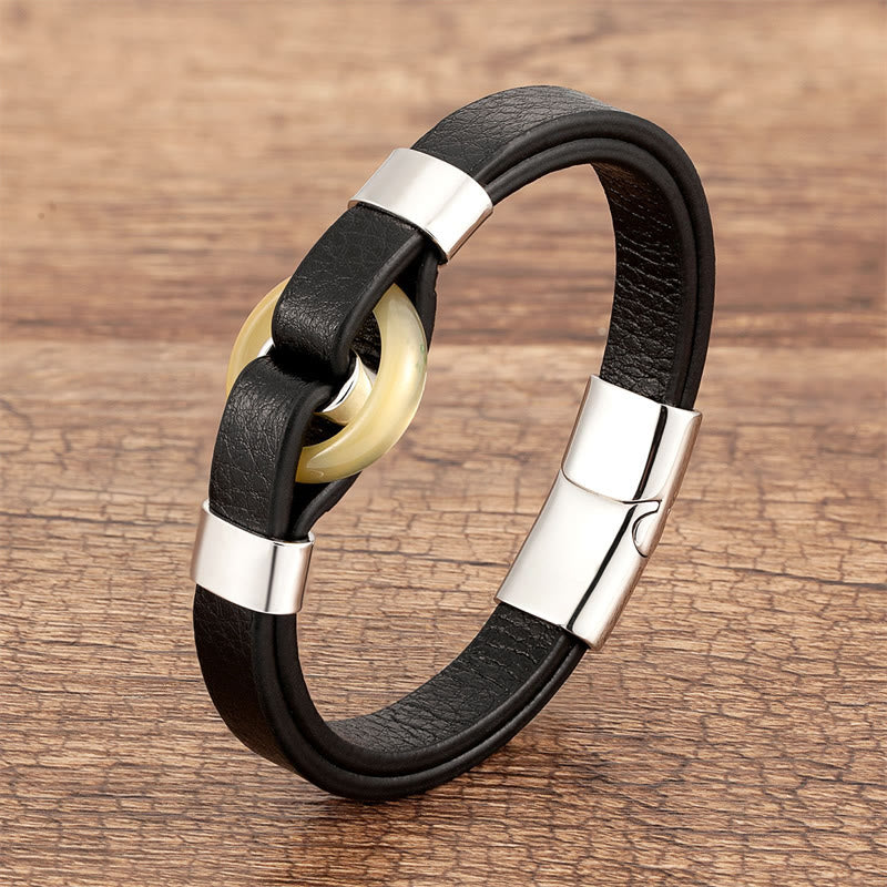 Buddha Stones, rund, grüner Aventurin, schwarzer Onyx, Hämatit, Achat, Rosenquarz, Stein, Balance, Lederarmband mit Magnetschnalle - Topas-Silber - 18-22 cm - image 22