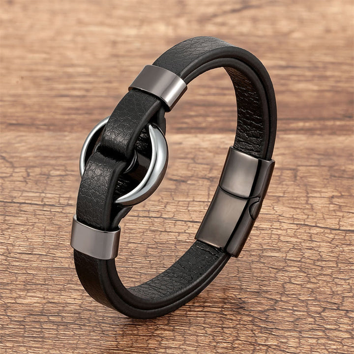 Buddha Stones, rund, grüner Aventurin, schwarzer Onyx, Hämatit, Achat, Rosenquarz, Stein, Balance, Lederarmband mit Magnetschnalle - Hämatit-Schwarz - 18-22 cm - image 26