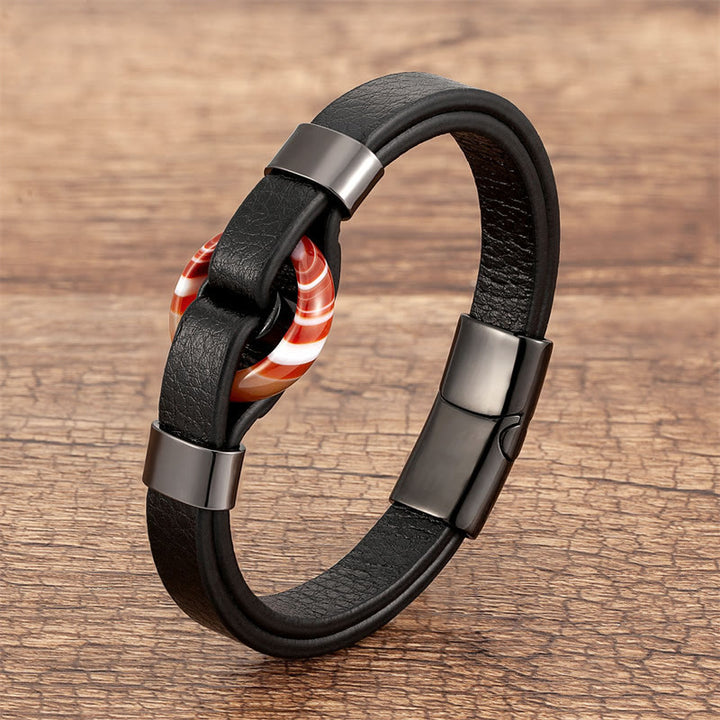 Buddha Stones, rund, grüner Aventurin, schwarzer Onyx, Hämatit, Achat, Rosenquarz, Stein, Balance, Lederarmband mit Magnetschnalle - Roter Achat-Schwarz - 18-22 cm - image 28