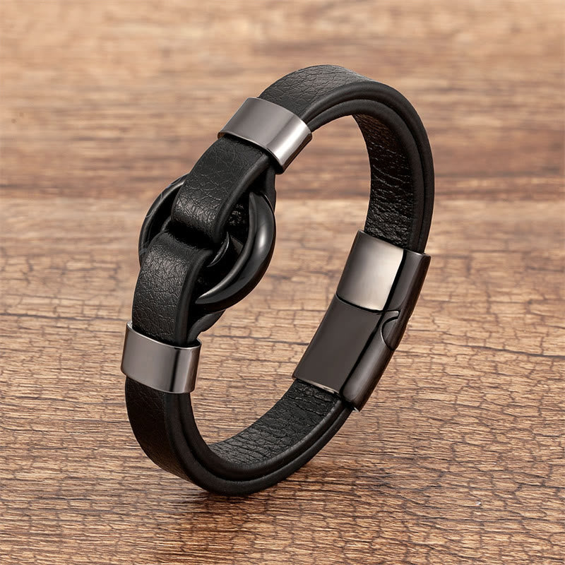 Buddha Stones, rund, grüner Aventurin, schwarzer Onyx, Hämatit, Achat, Rosenquarz, Stein, Balance, Lederarmband mit Magnetschnalle - Schwarzer Onyx-Schwarz - 18-22 cm - image 29