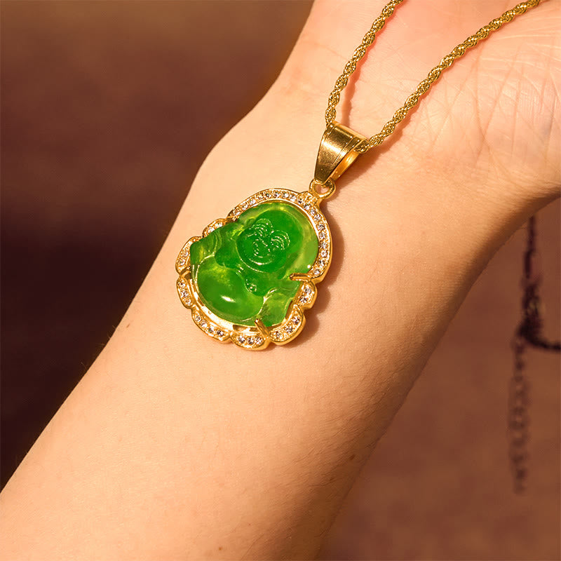 Buddha Stones 18K Gold gefüllt Lachender Buddha Jade Glück Halskette Kettenanhänger - image 6