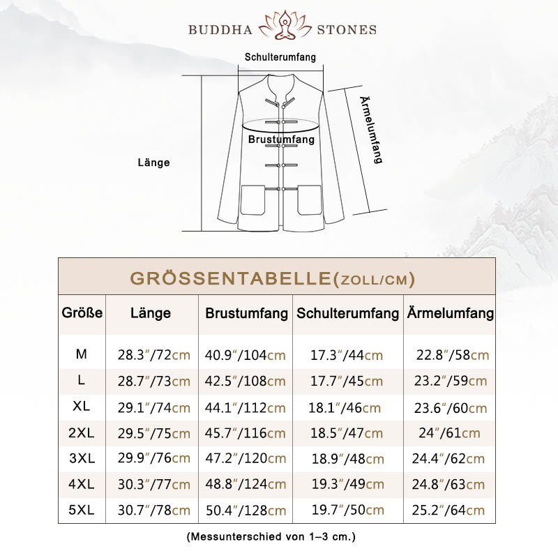 Buddha Stones Herren Tang Langarmhemd Froschknopf mit Tasche Stehkragen Komfort Leinenhemd - image 6