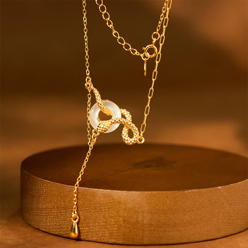 Buddha Stones , Chalcedon, Friedensschnalle, 925er Sterlingsilber, Gold, Jahr der Schlange, Harmonie-Halskettenanhänger - image 2