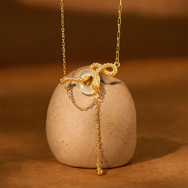 Buddha Stones , Chalcedon, Friedensschnalle, 925er Sterlingsilber, Gold, Jahr der Schlange, Harmonie-Halskettenanhänger - image 1